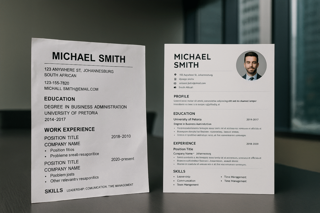 Comparison between poorly formatted and professionally structured CVs
