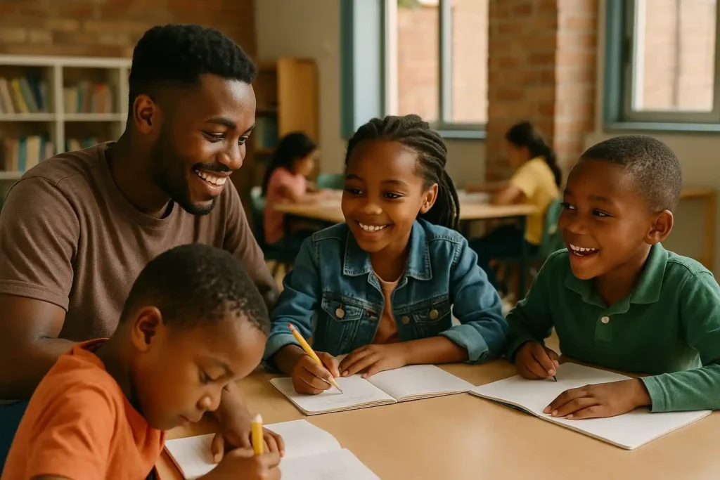 South African undergraduate tutoring learners as part of volunteer experience.