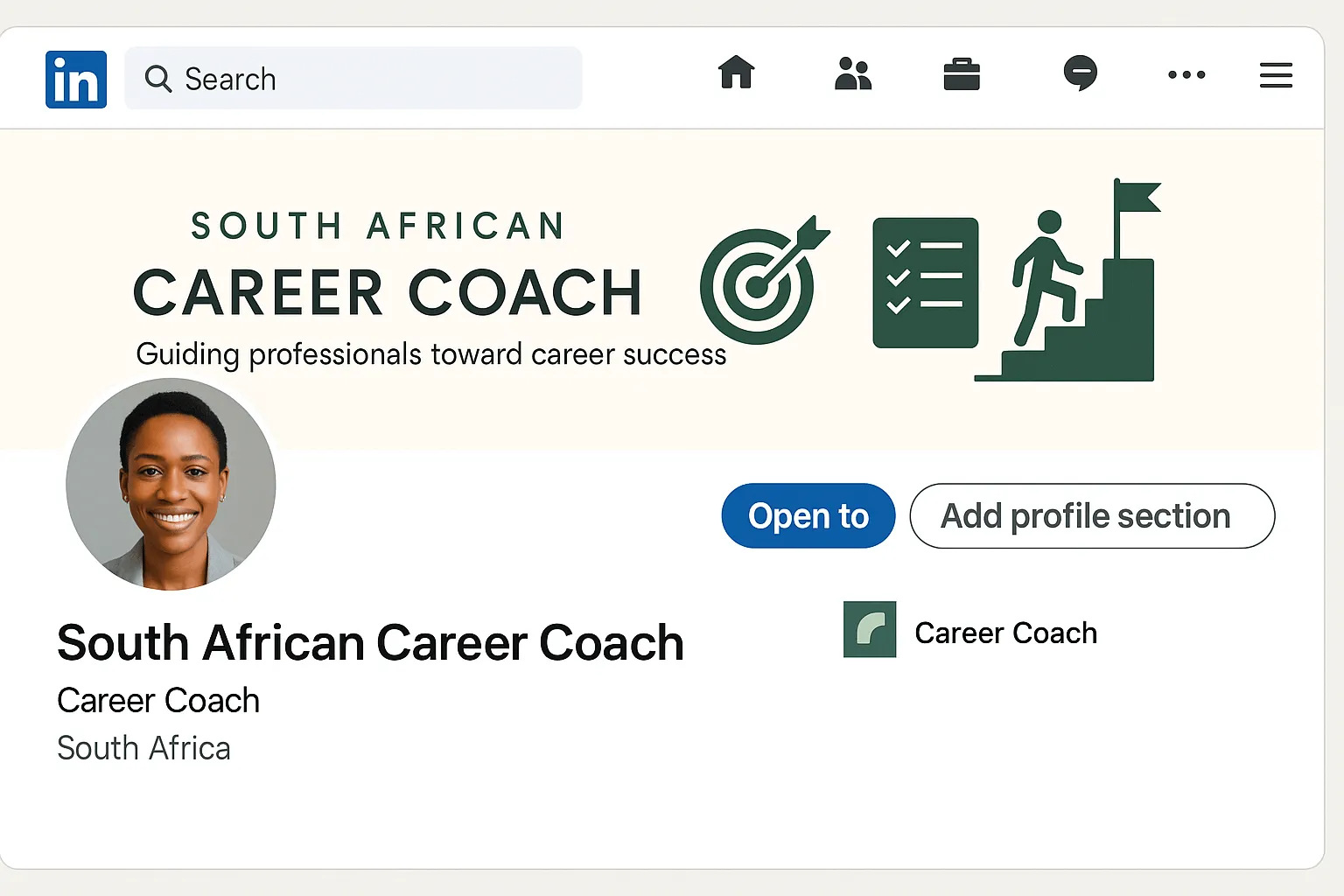 Custom LinkedIn profile banner mockup for a South African professional