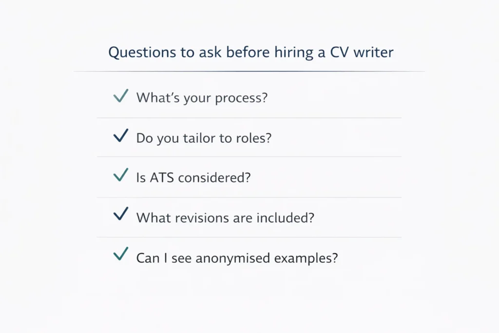 Checklist of key questions to ask professional CV writers in South Africa before choosing a service