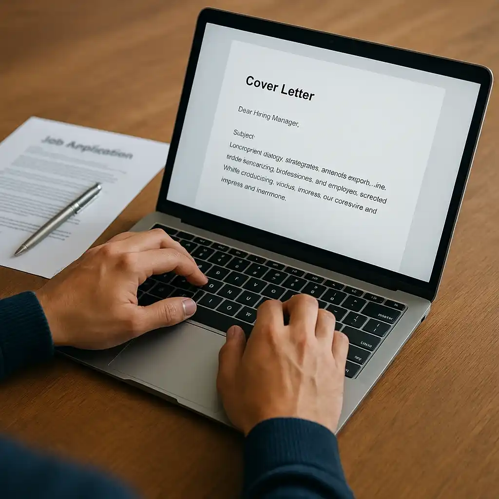 Cover letter being written on a laptop for a job application in South Africa.