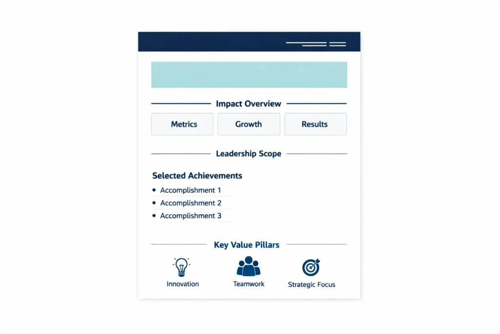 Infographic showing an executive CV first-page layout blueprint