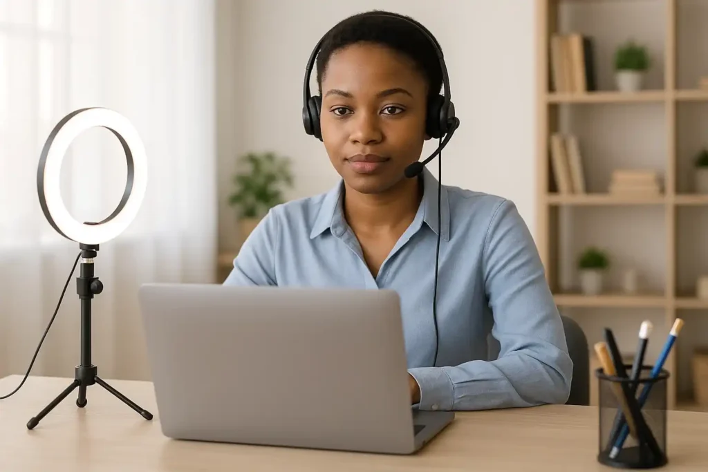 South African candidate in a virtual job interview.