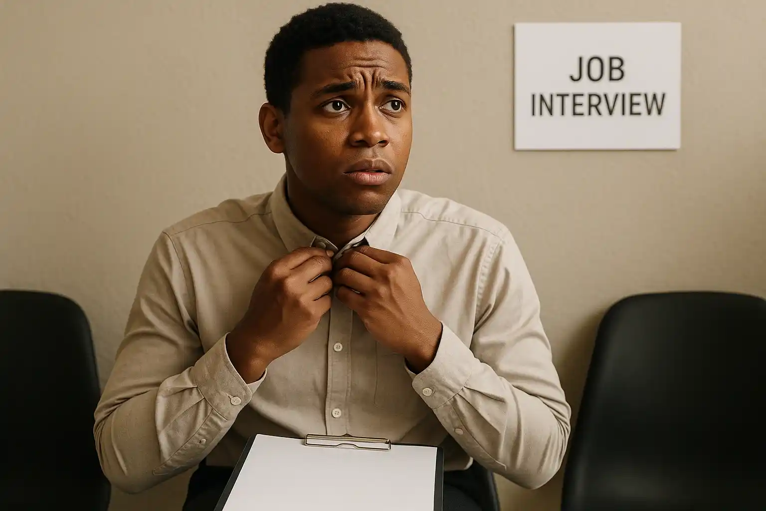 Young South African jobseeker preparing nervously for an interview