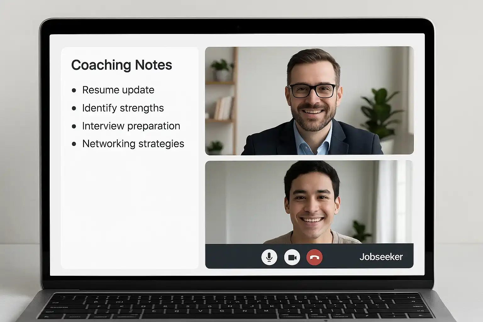 Virtual mock interview coaching session via video call
