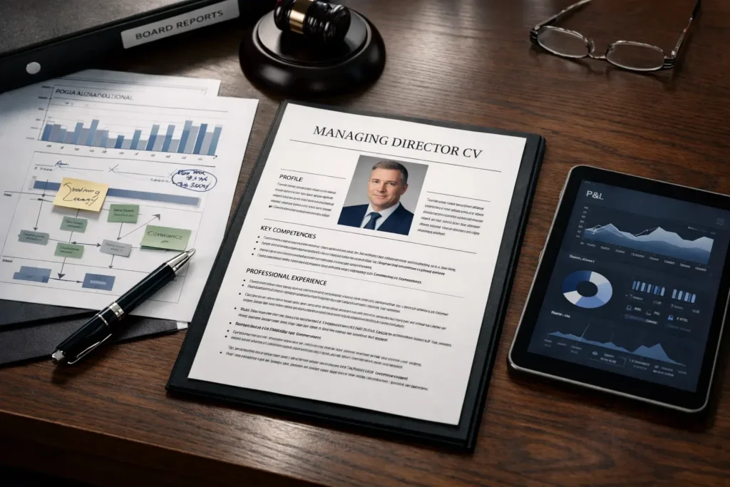 Senior executive CV concept showing strategy, P and L ownership, governance and stakeholder leadership