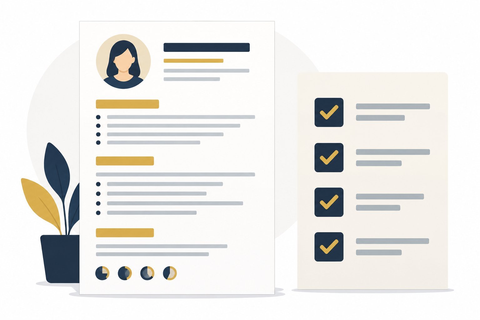 Illustration of a one-column CV with a checklist